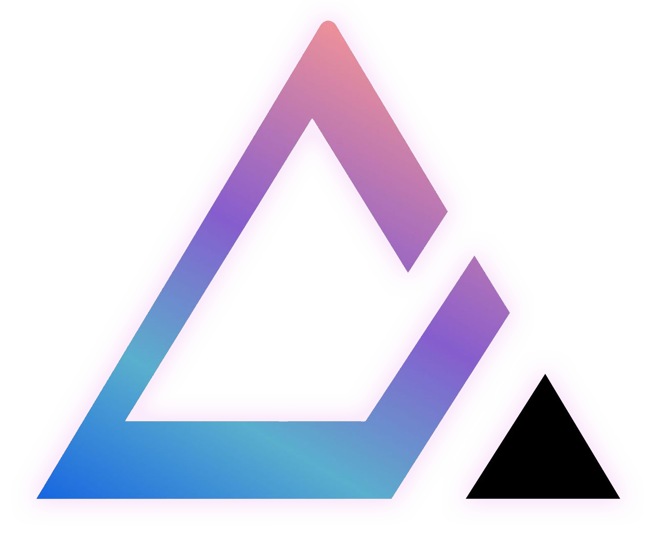 A colorful triangle with a black triangle in the middle on a white background.