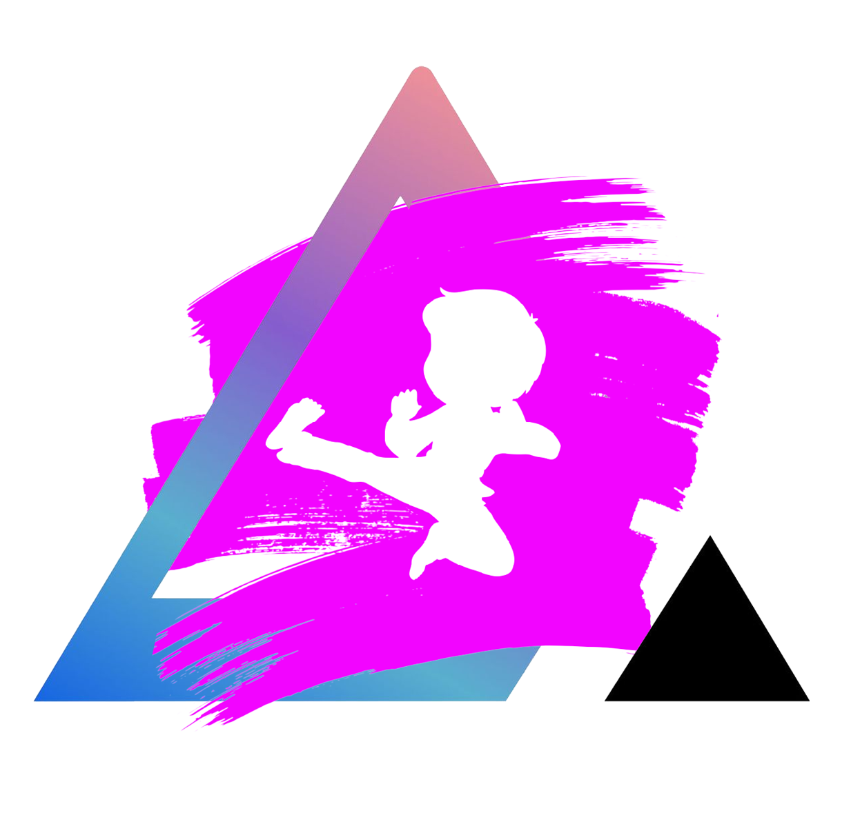 A purple triangle with a silhouette of a person in it