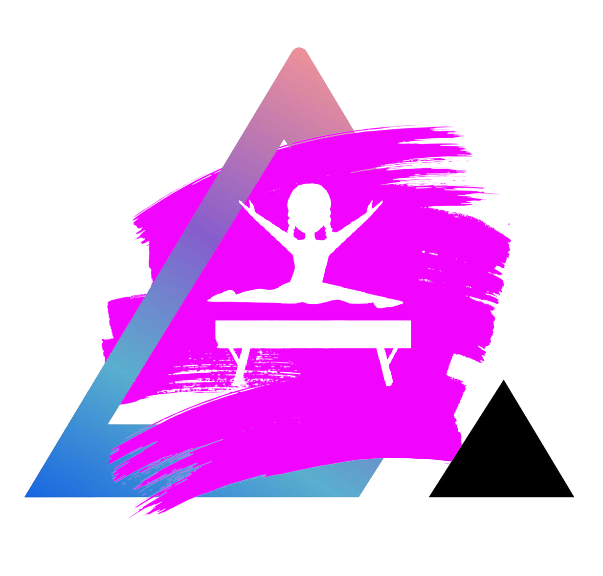 A gymnast is doing a split on a balance beam in a triangle.