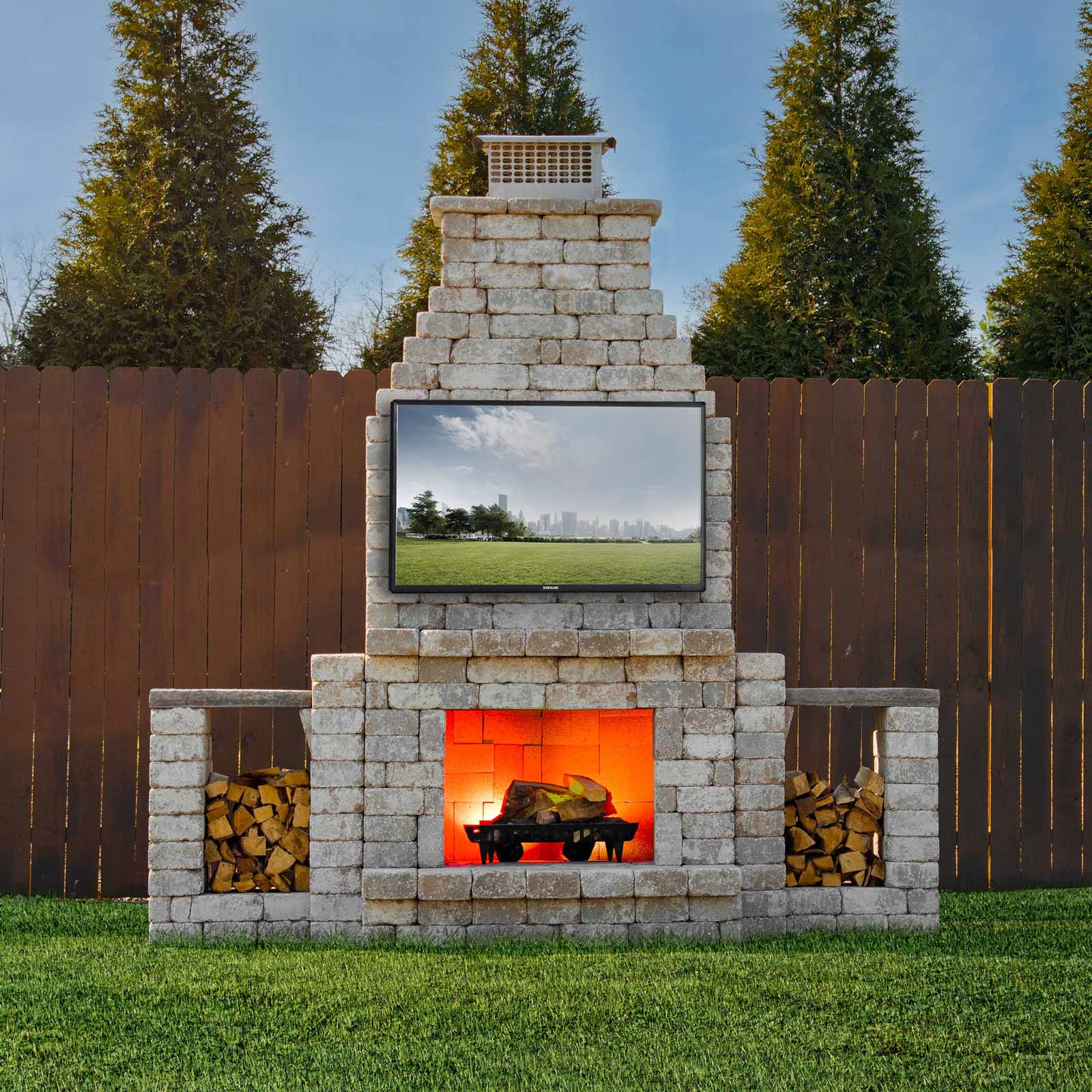 Bremley Fireplace with TV and Deluxe wood boxes package