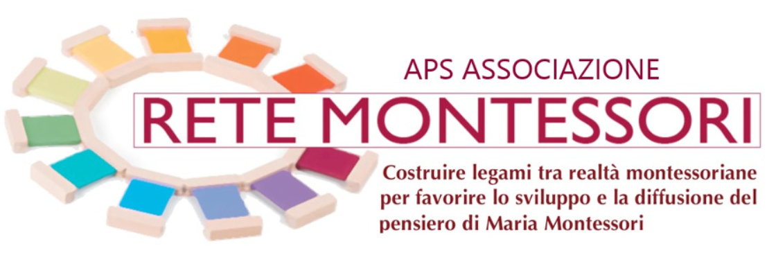 Un logo per la rete montessori con un cerchio di quadrati colorati