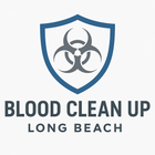 Logo for Blood Clean Up Los Angeles, featuring a blue shield with a biohazard symbol inside.