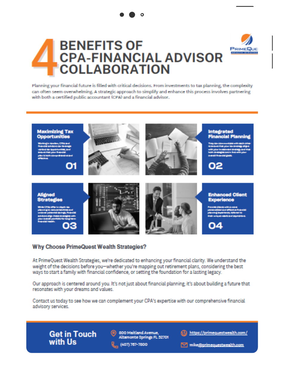 a tablet with a brochure on it that says ``4 benefits of cpa-financial advisor collaboration '' .