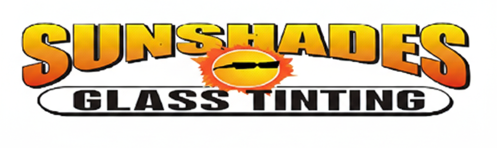 Logo for Sunshades Glass Tinting with text and sun graphic.