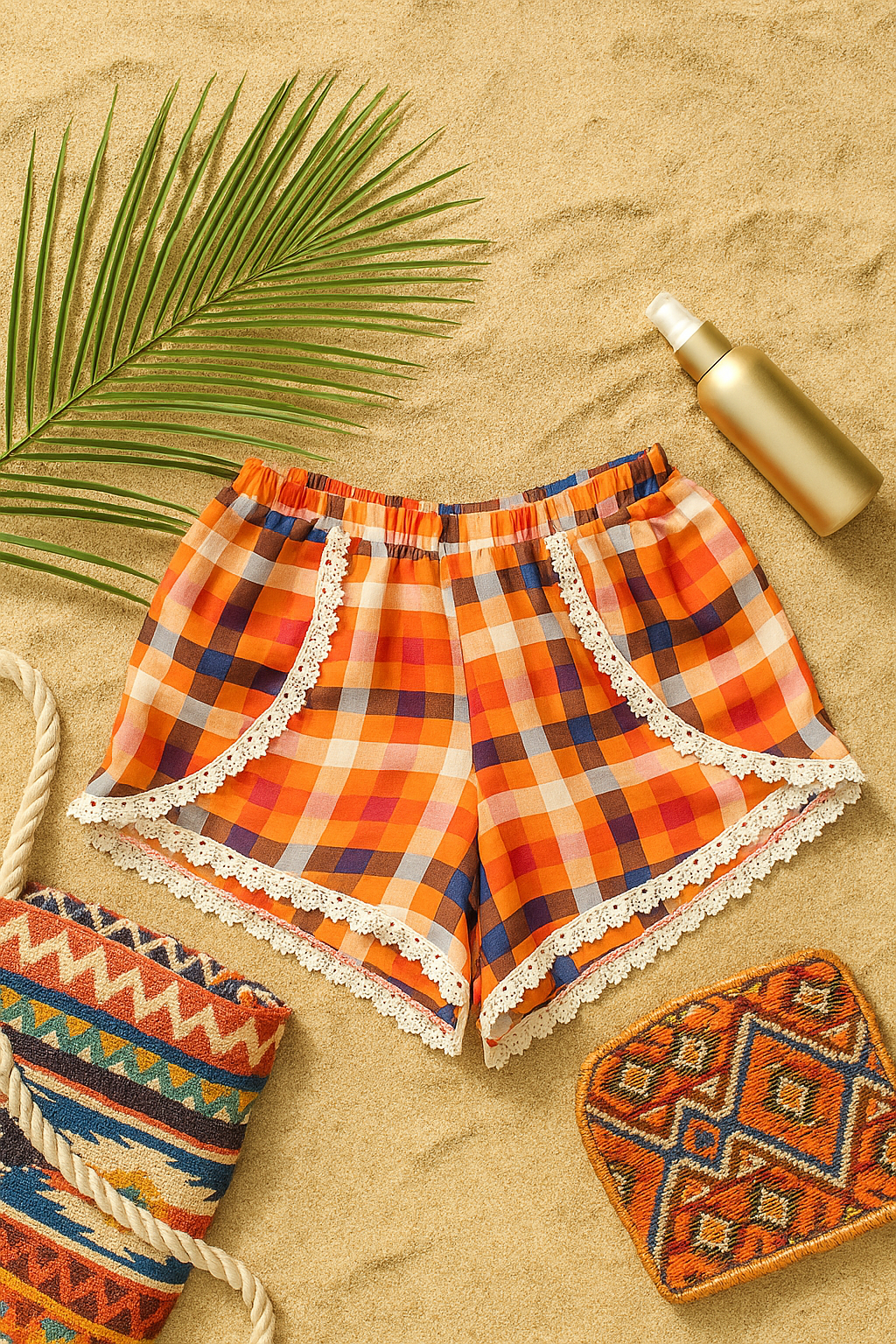 SHORT MUJER NARANJA GEOMETRICO