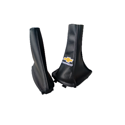 Funda para palanca de cambios de coche de color negro con ribete azul.