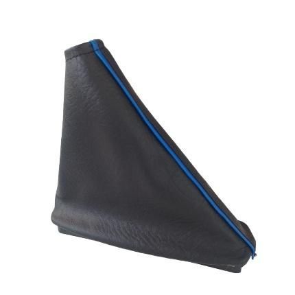 Funda para palanca de cambios de coche de color negro con ribete azul.