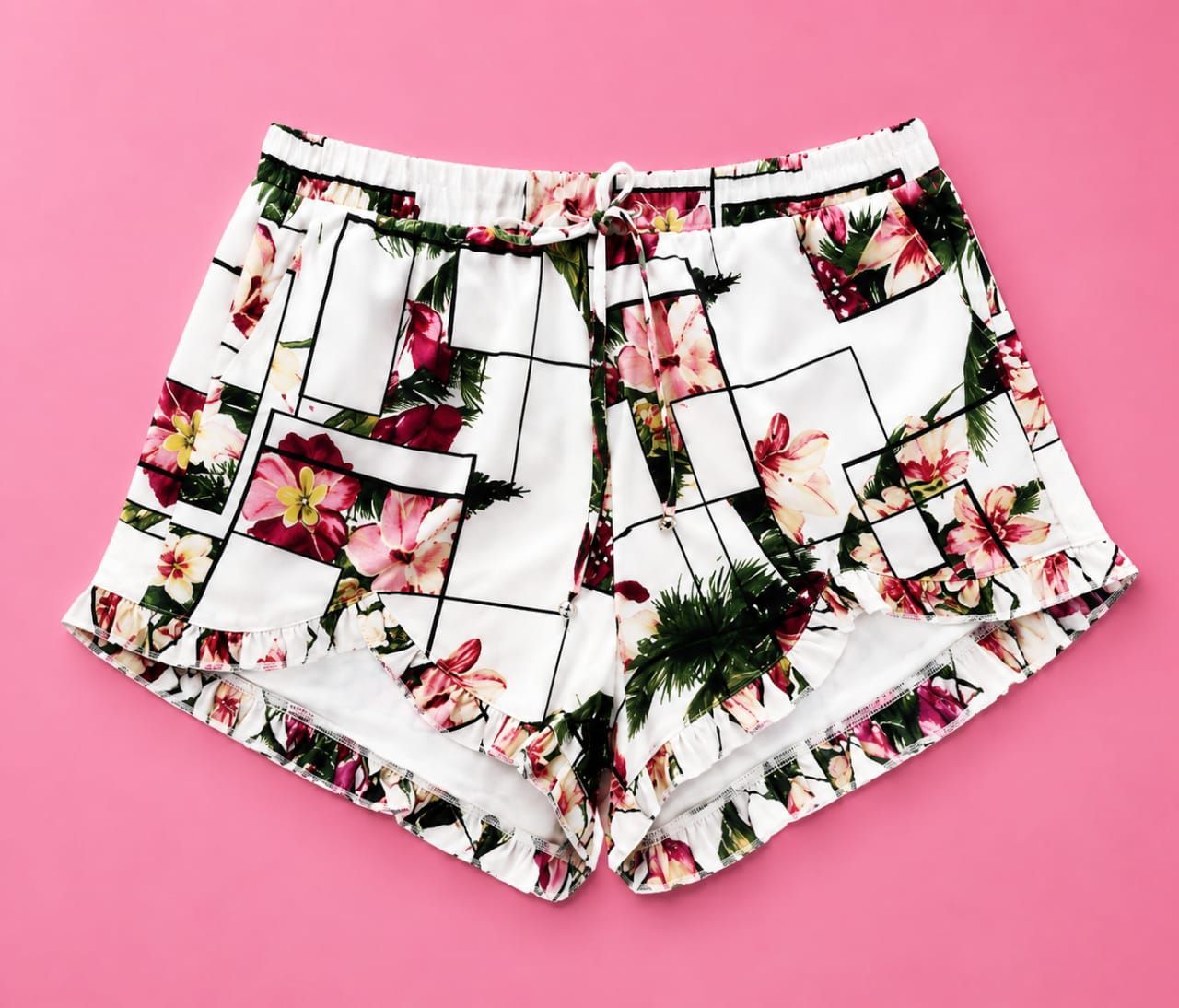 RUFFLE SHORT MUJER MOSAICO BLANCO