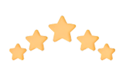 Five yellow star-shaped objects in a gentle arch, against a white background.