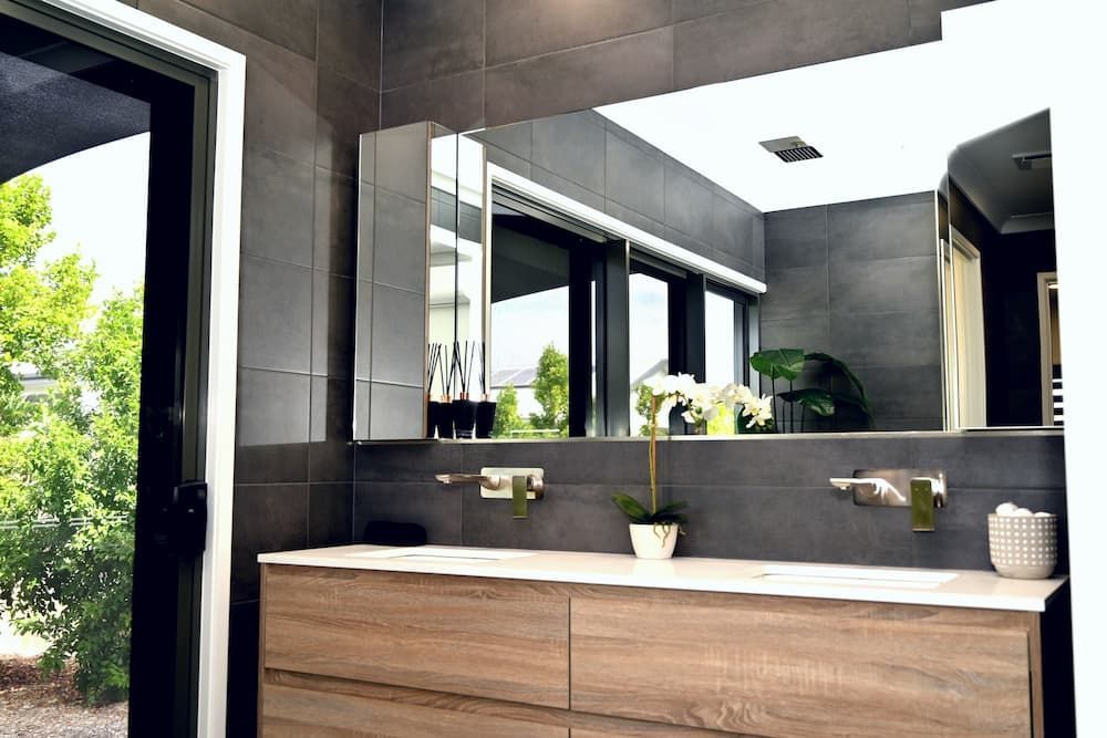 Elegant Black And Wooden Bathroom - Windows & Doors in Townsville, QLD