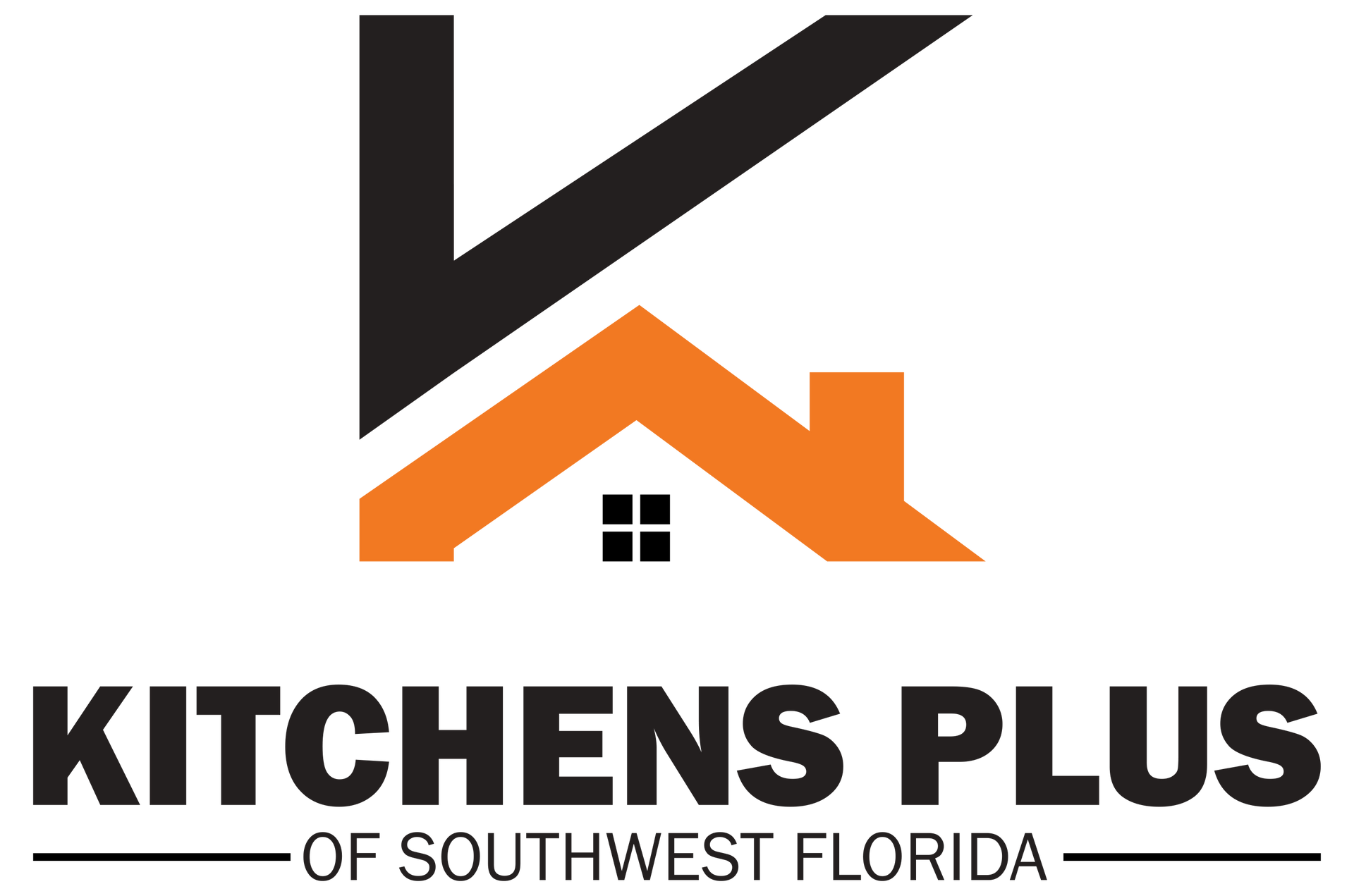 A logo for a company called kitchens plus of southwest florida.