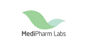 The logo for medipharm labs is a green leaf.