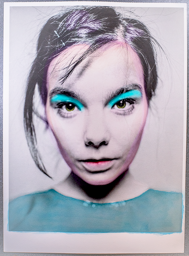 BJÖRK - Bachelorette Video (book cover portrait) - Printed on watercolour paper, painted by the photographer, Einar Snorri / Snorri Bros.