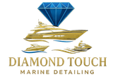 A blue diamond logo floating above golden yacht outlines, with the text 