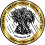 Seal of the Church of God in Christ, Memphis, Tennessee; gold border, bundle of wheat.