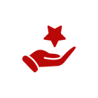 A red icon of a hand holding a star.