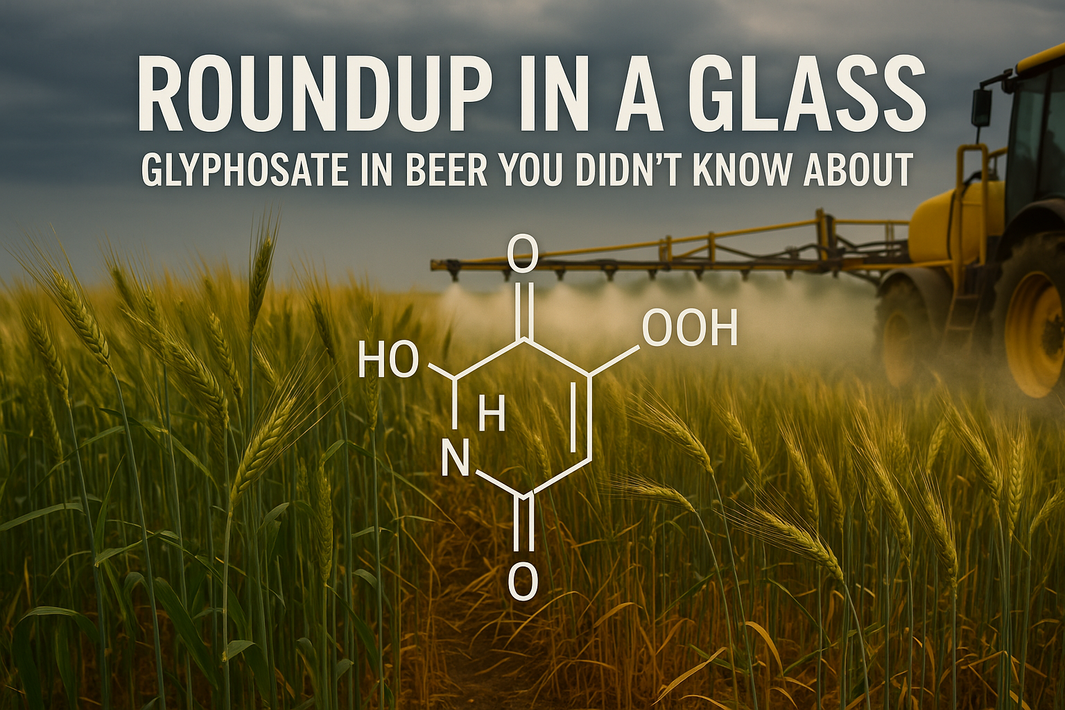 Barley field sprayed with glyphosate drifting into beer supply, raising contamination concerns