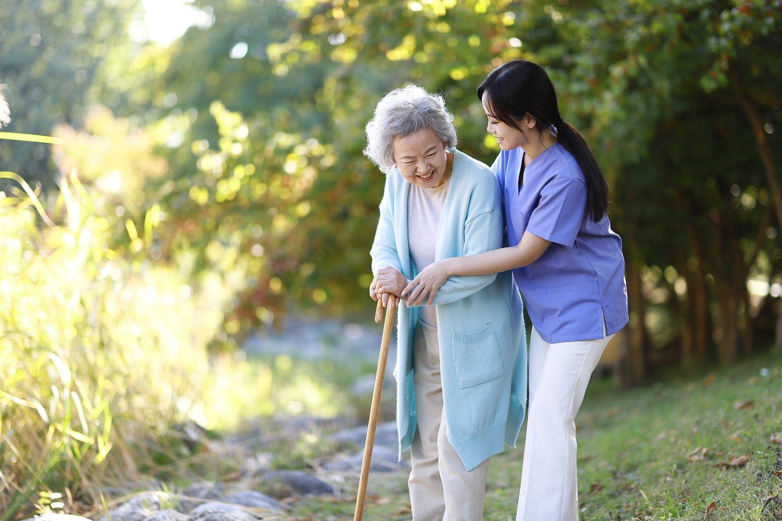 Nurse Helping Senior Woman With Cane — Jackson, MS — Prime Care Nursing