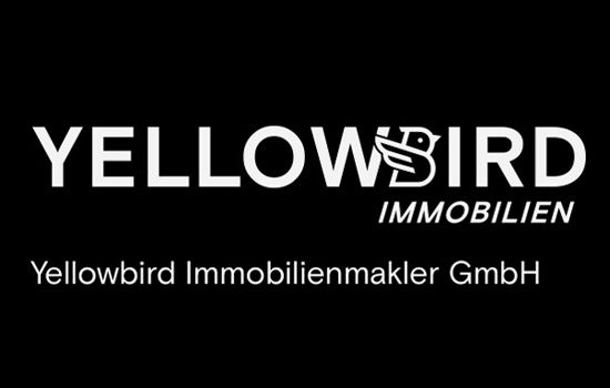 Ein schwarz-weißes Logo für yellowbird Immobilien