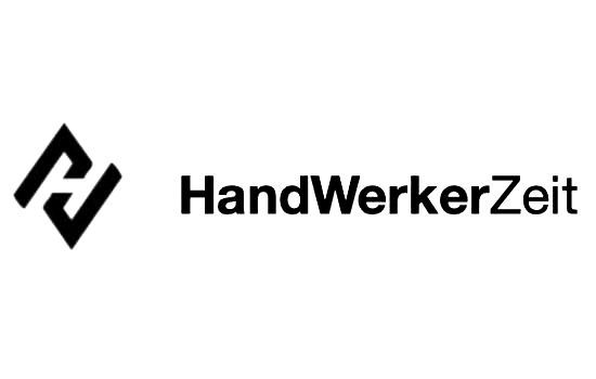 Ein schwarz-weißes Logo für HandwerkerZeit auf weißem Hintergrund.