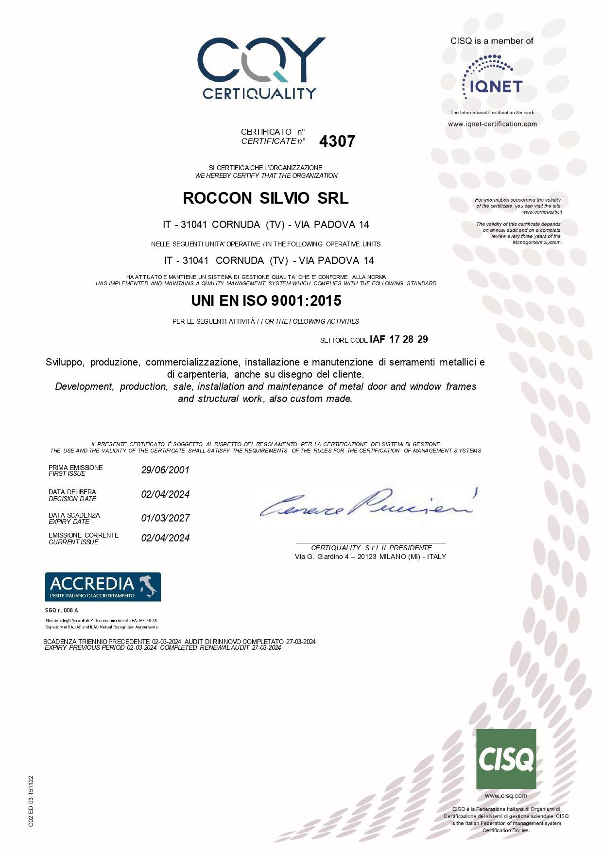 certificazione UNI EN ISO 9001