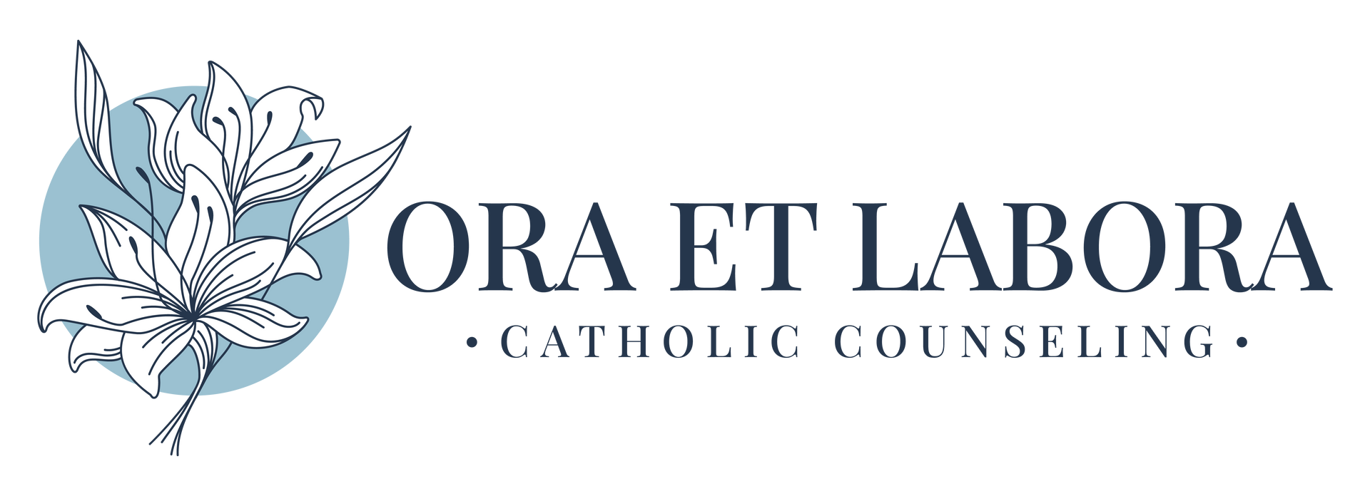 Logo: Blue circle with white flowers, text