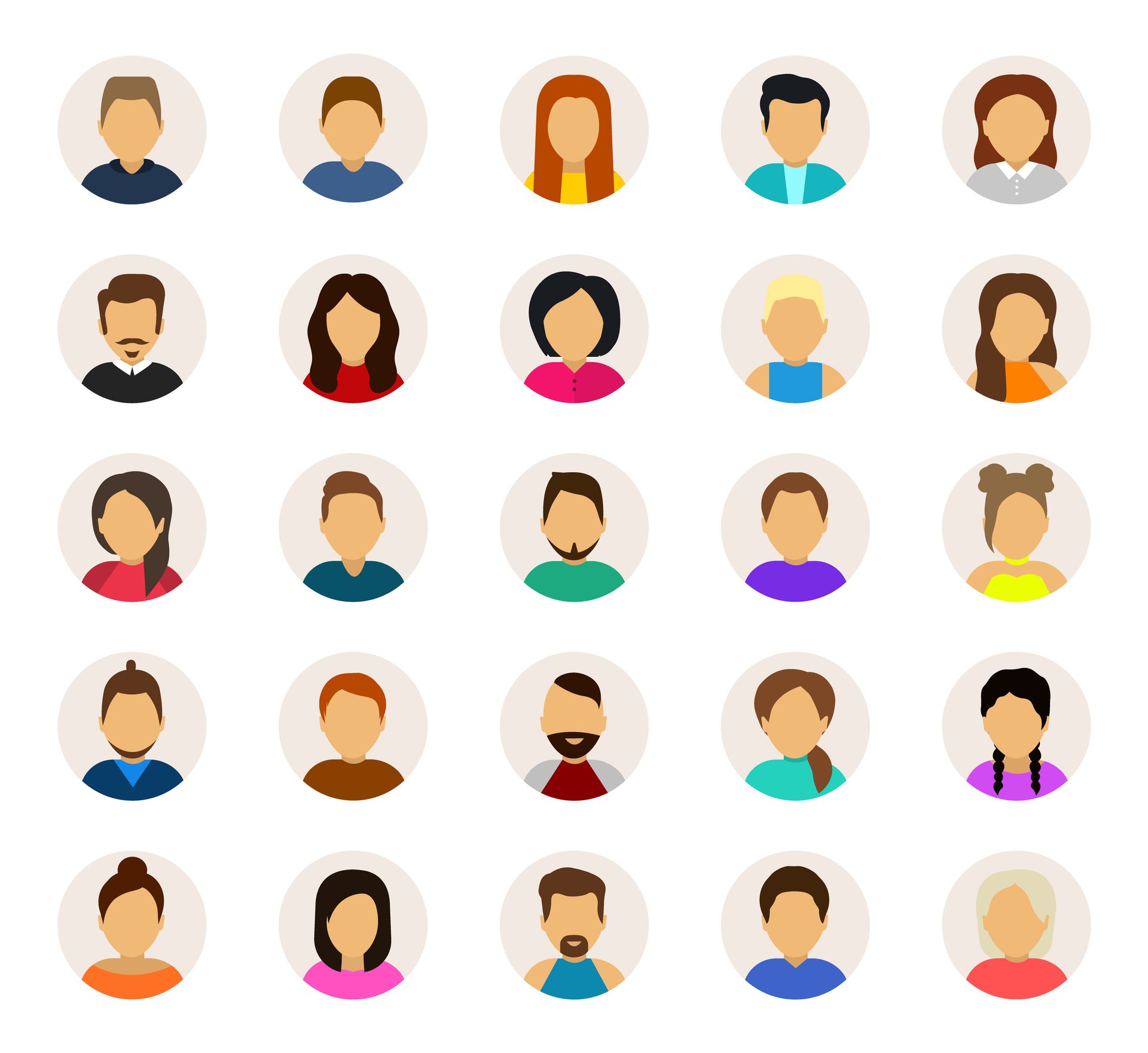 A set of people icons in circles on a white background.