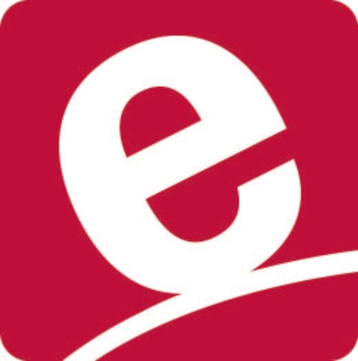 a white letter e on a red background