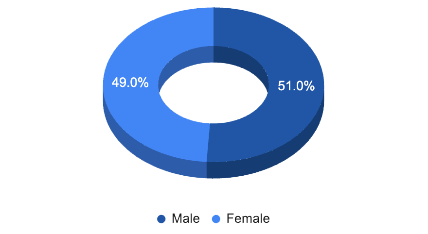 Member Gender Distribution at Rochester Athletic Club Gender distribution of Rochester Athletic Club members - 49% male, 51% female