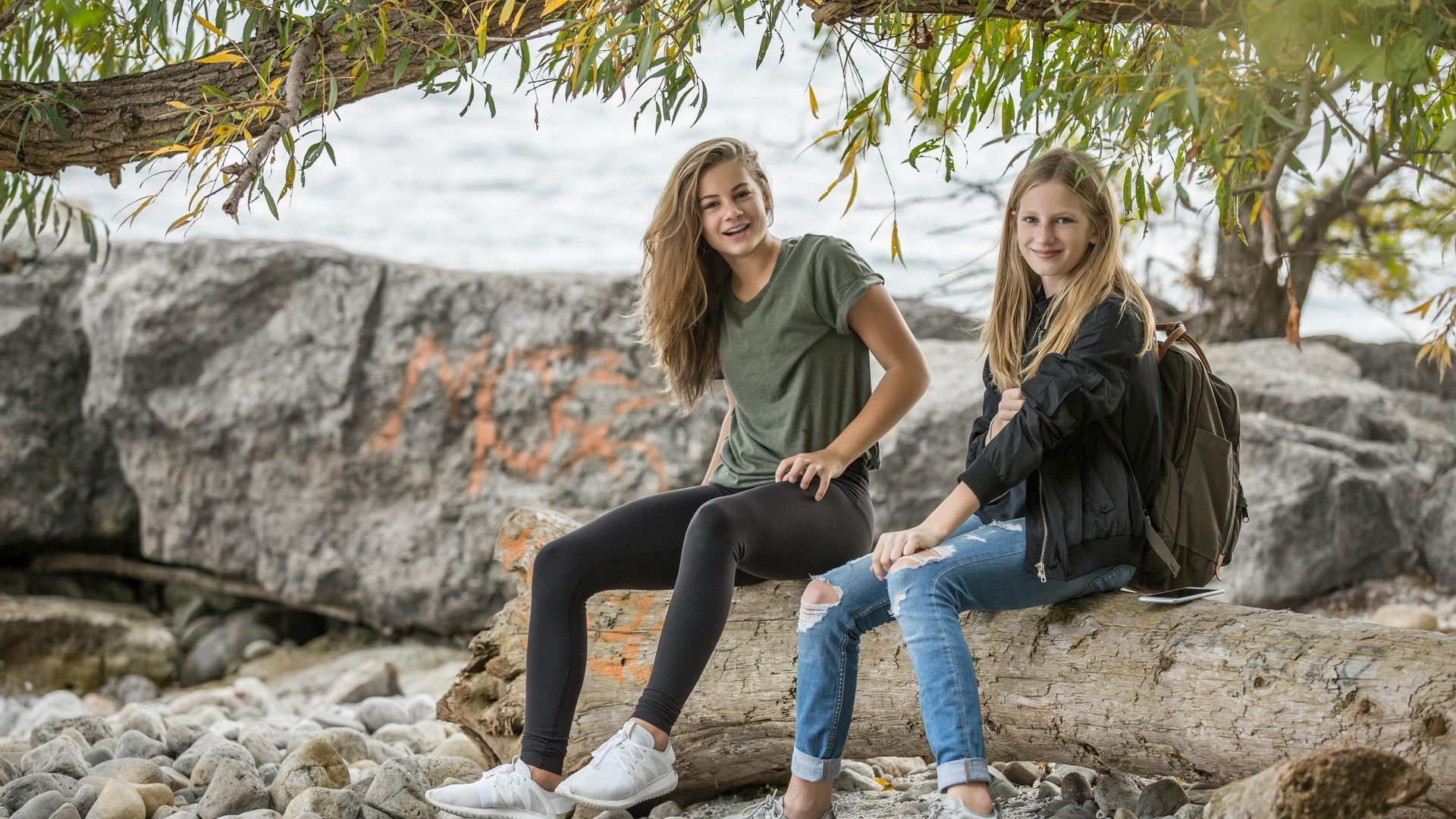 Teen girls on rocks