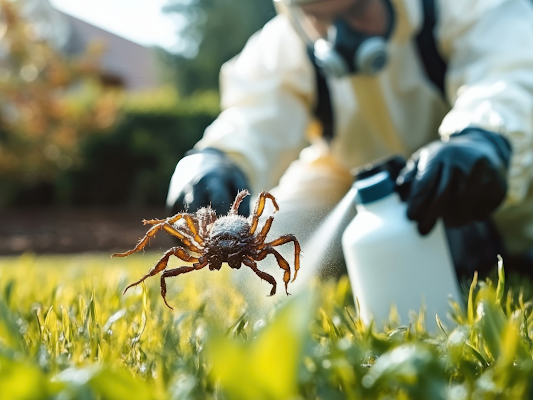 A Person Treats a Lawn While Holding a Large, Spider-like Creature — Pest Storm In Cessnock, NSW