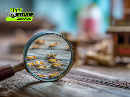 A Magnifying Glass Focuses on a Group of Small Termites — Pest Storm In Cessnock, NSW