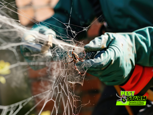 A Person Removes a Spider From Its Web — Pest Storm In Summerland Point, NSW