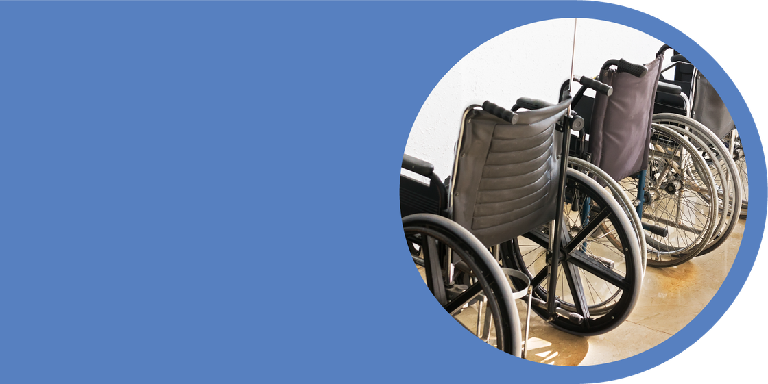 Row of wheelchairs representing Bikur Cholim’s medical equipment gemach for patient mobility support.