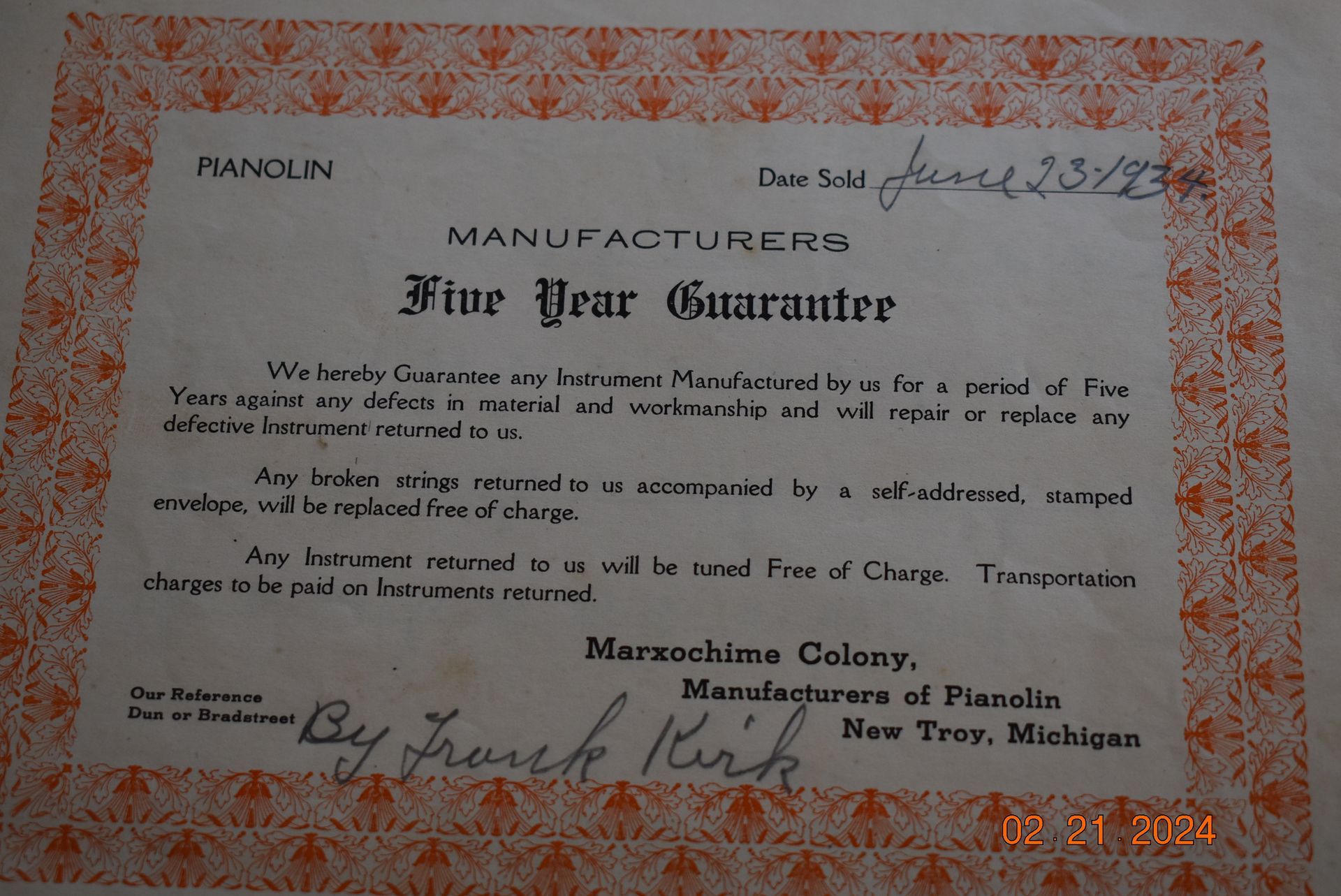 Manufacturers Piamolin 1934