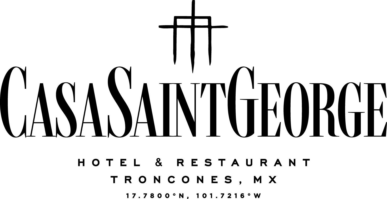 A black and white logo for casa saint george hotel and restaurant.