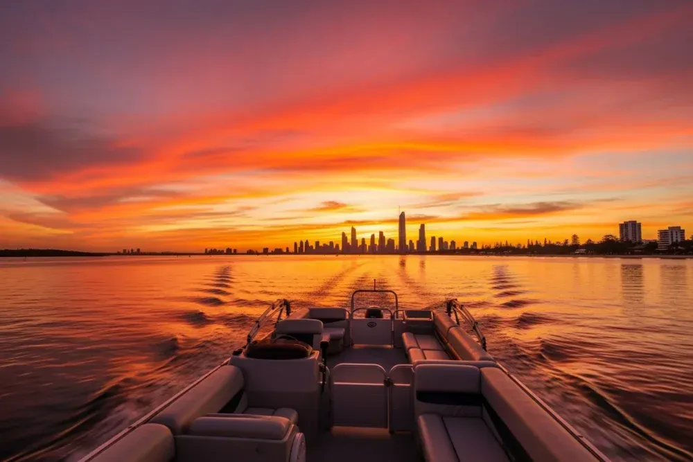 Stunning Gold Coast sunset viewed from a pontoon boat - Pontoon party ideas Stunning Gold Coast sunset viewed from a pontoon boat - Pontoon party ideas