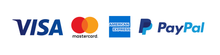 A visa mastercard , paypal and an american express logo on a white background