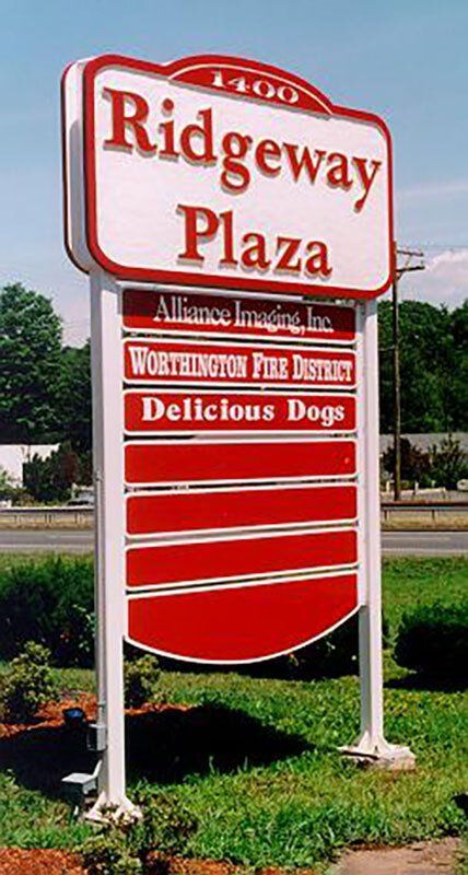 ridgeway plaza sandblasted sign