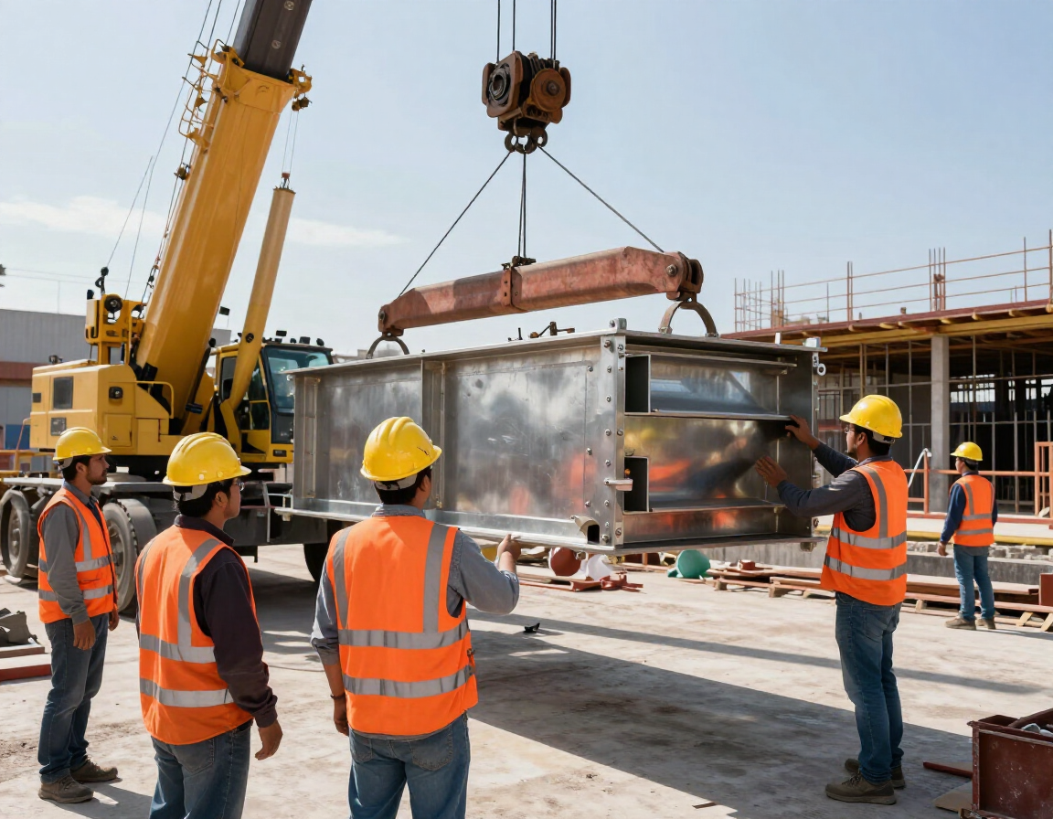 Grúa pesada realizando una maniobra en obra industrial en Puebla
