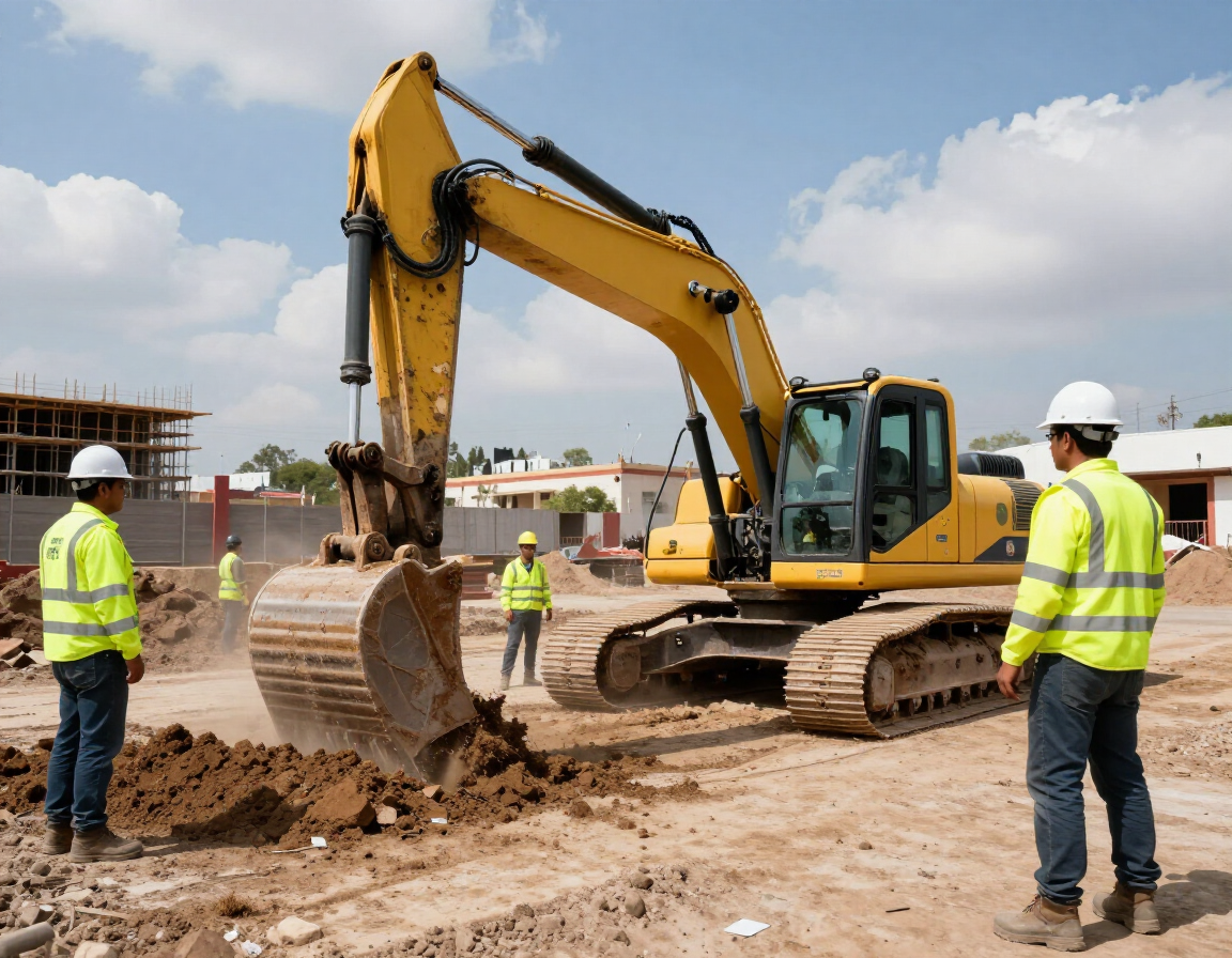 Excavadora operando en obra de infraestructura