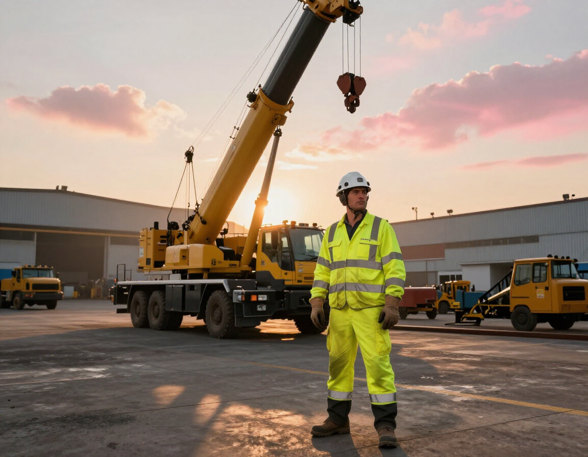 Grúa móvil operando en patio industrial de Puebla