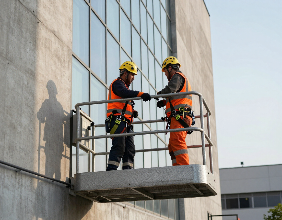 Técnicos realizando mantenimiento en altura con plataforma