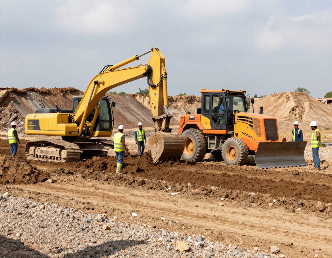 Maquinaria pesada realizando nivelación de terreno