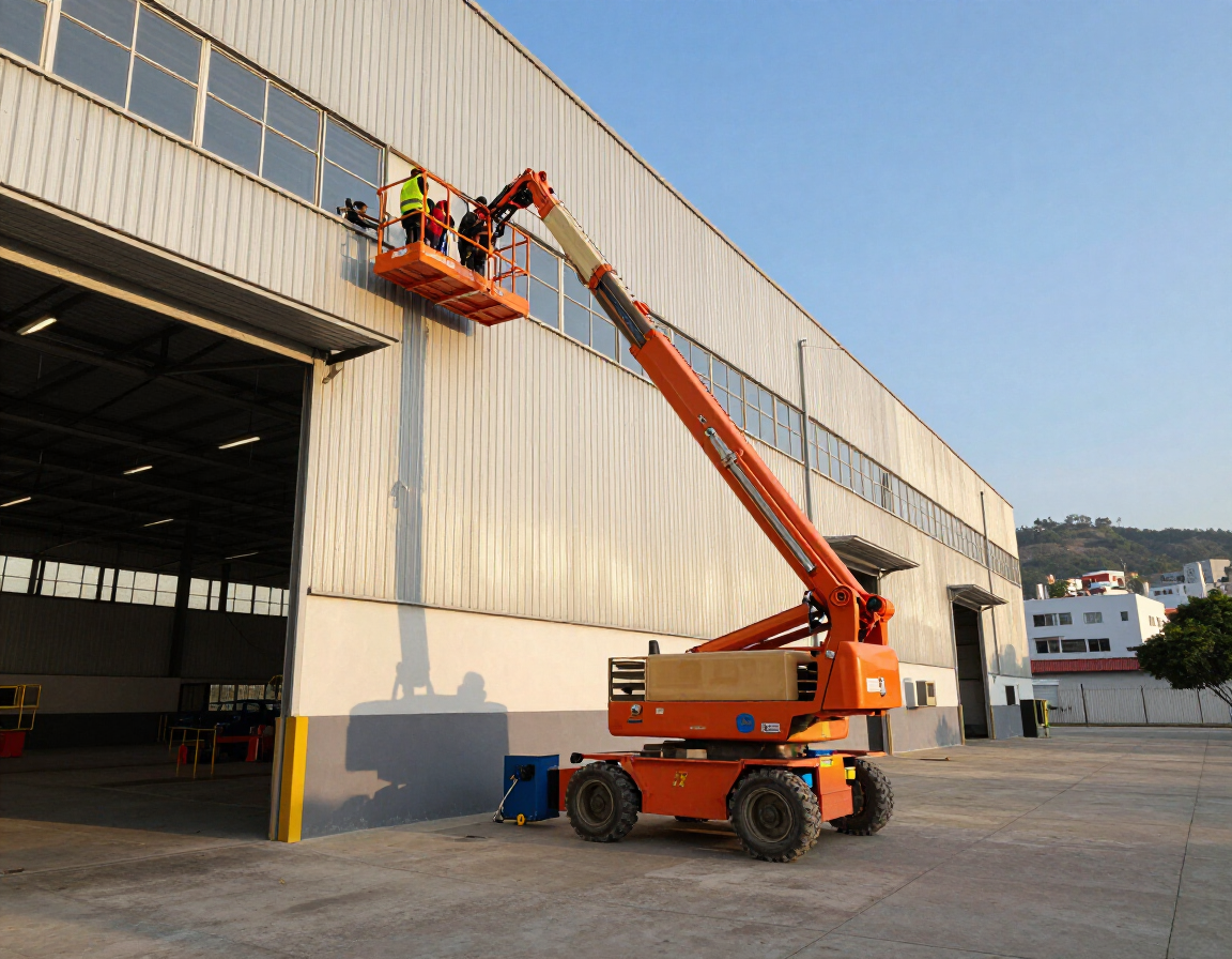 Plataforma articulada en mantenimiento de fachada