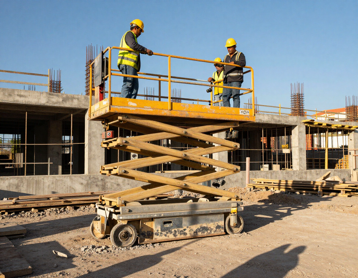 Plataforma de tijera en obra