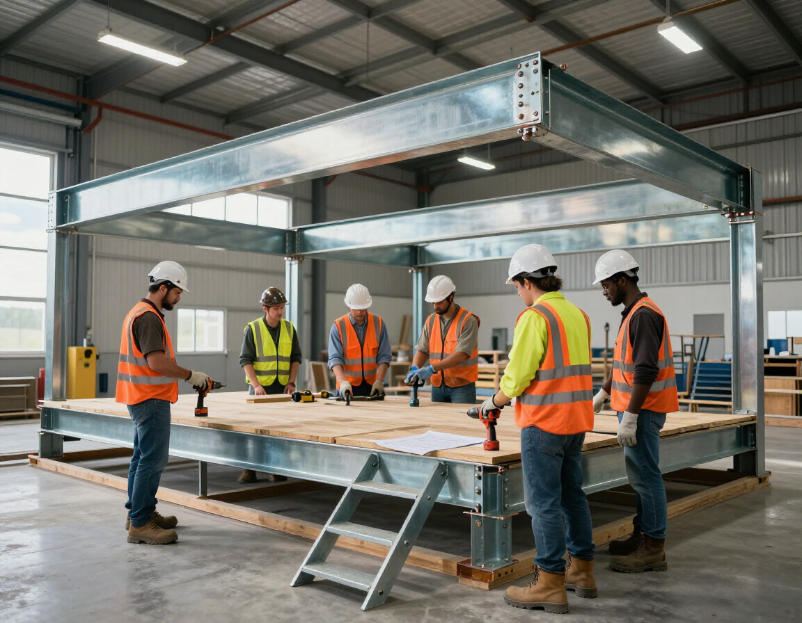 Equipo en nave industrial con plataforma