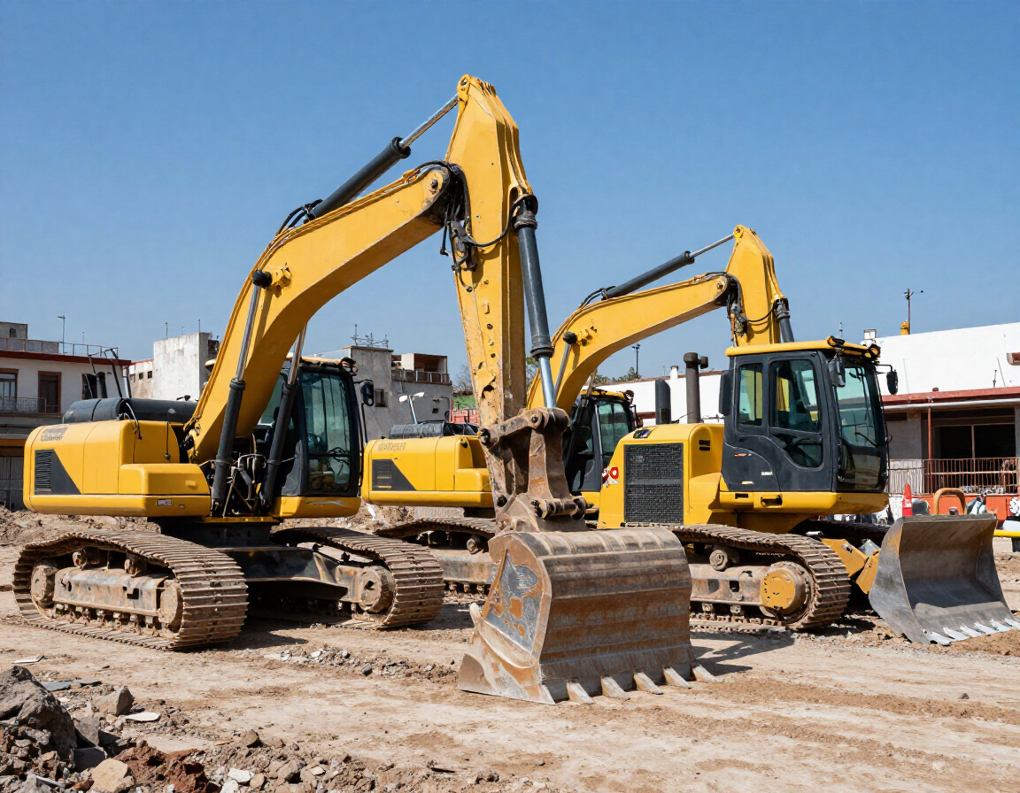 Flotilla de maquinaria pesada SELEK en obra urbana