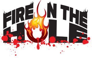 A logo for ire in the Hole logo with a fire in the middle