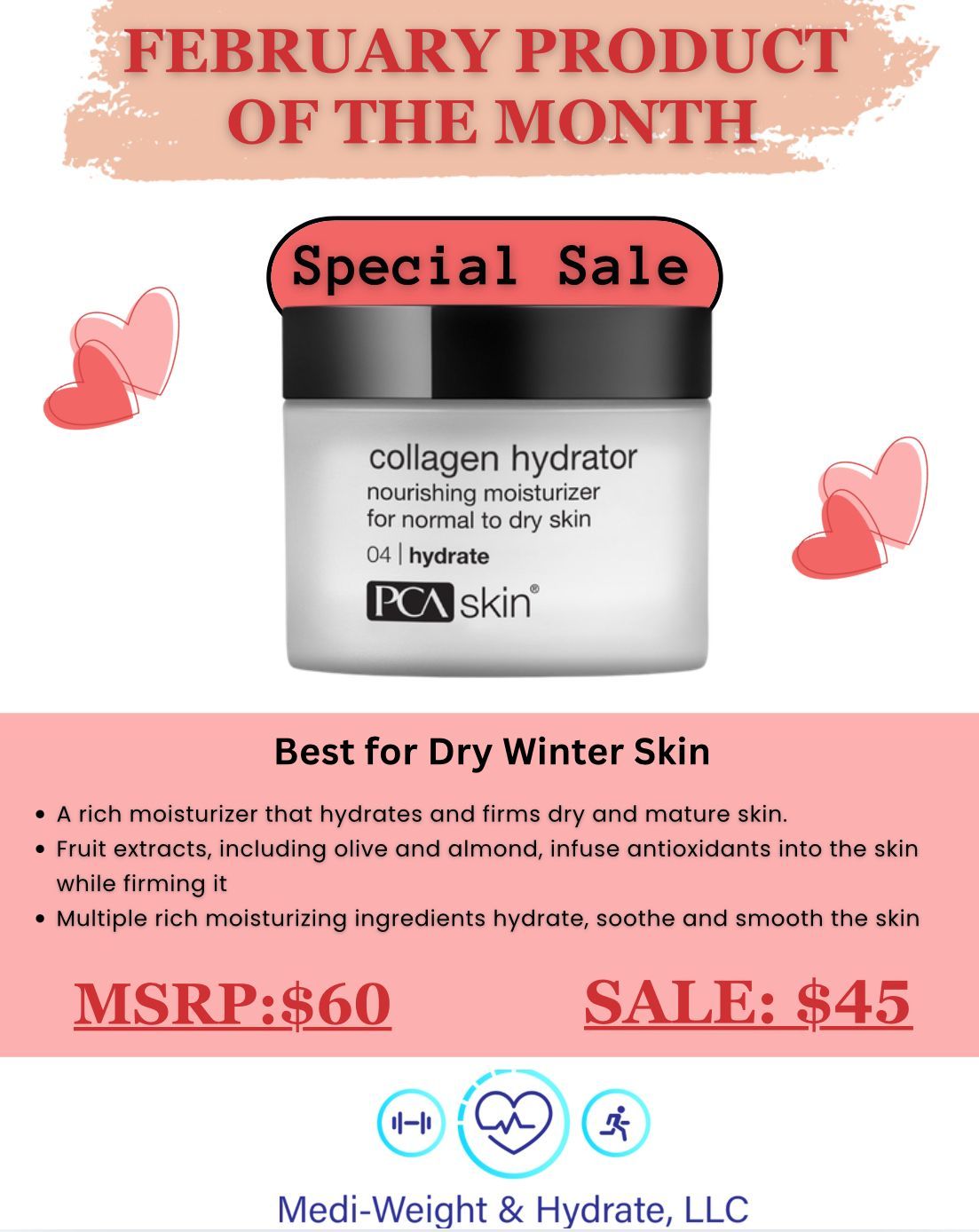 Advertisement for collagen hydrator moisturizer, on sale for $45.